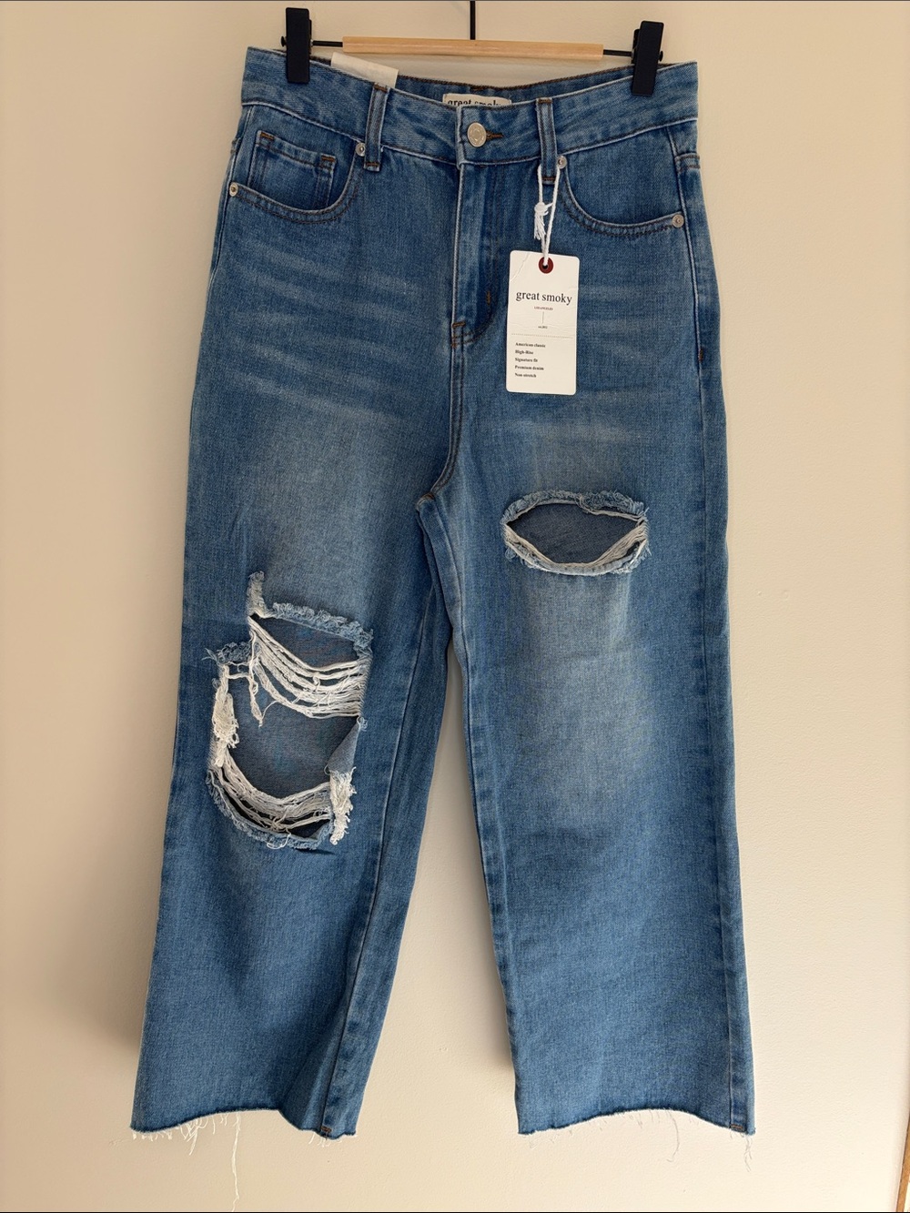 Great Smoky Wide Leg Jeans Size 3/25 Vintage Blue NWT Distressed Ripped Raw Hem